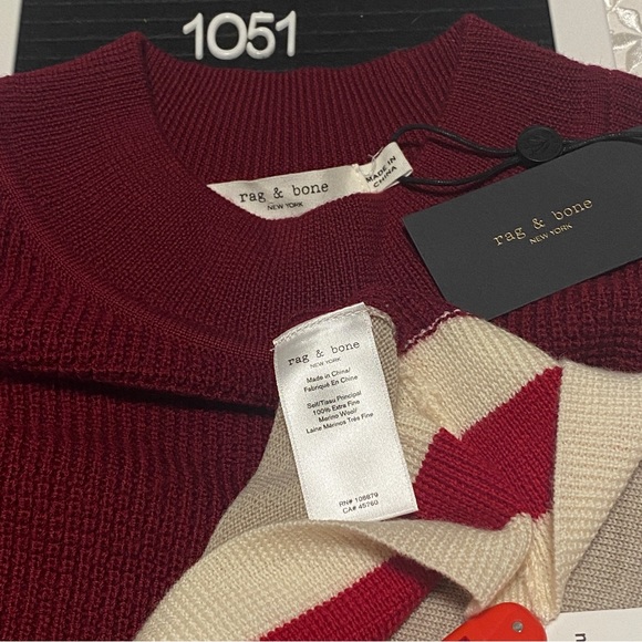 RAG and BONE Red Dean Mock Neck Block colour Sweater - Picture 3 of 4